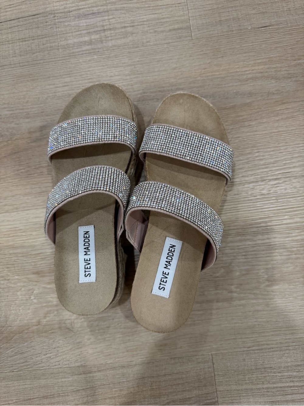 Steve Madden Pink Crystal Double-Strap Slide Sandals